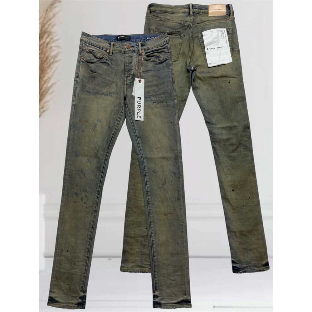 Purple-Brand P001 Slim Fit Indigo Oil Repair Men's Size 29x32 Distressed Jeans